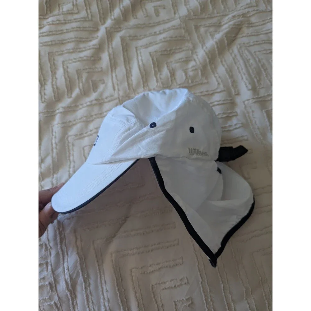 Wilson UV Protective Flap Hat White Navy Tennis Running Sun Cap One Size